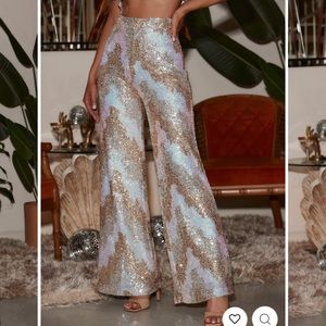 NWT 12th tribe GENEVIEVE IVORY MULTI SEQUIN TROUSERS